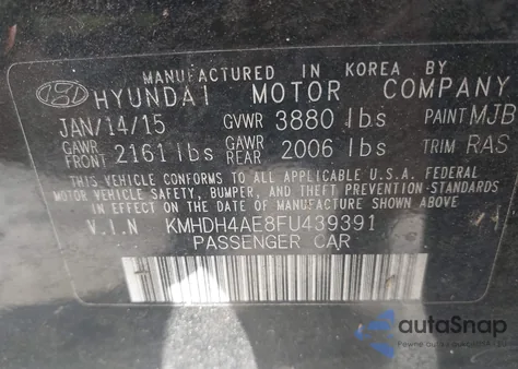 2015 Hyundai Elantra Se из США, поврежденный, VIN KMHDH4AE8FU439391